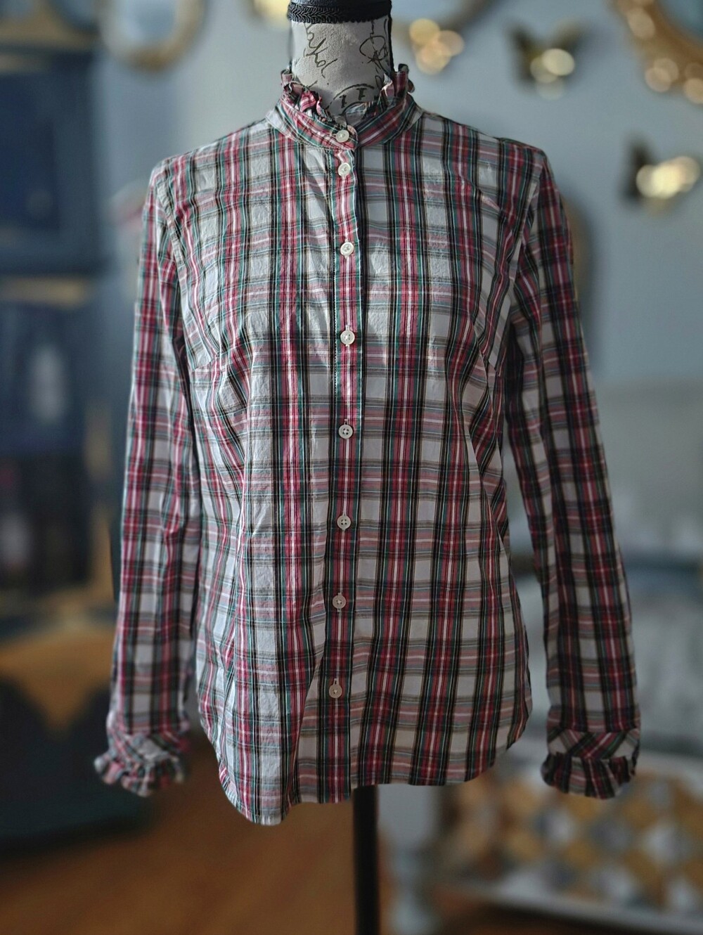 J. Crew Coastal Cowgirl Plaid Ruffle-Collar Button-Down XS